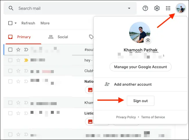 Sign out of one gmail account