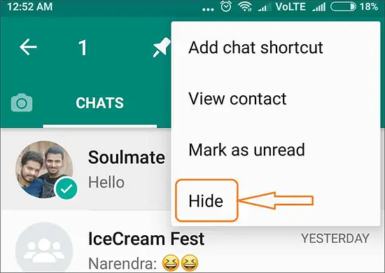 Hide WhatsApp Chat Without Archive