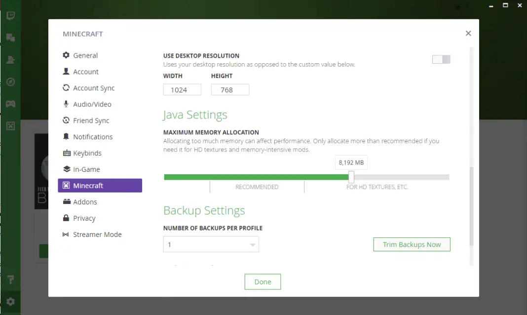how to allocate more ram minecraft twitch launcher