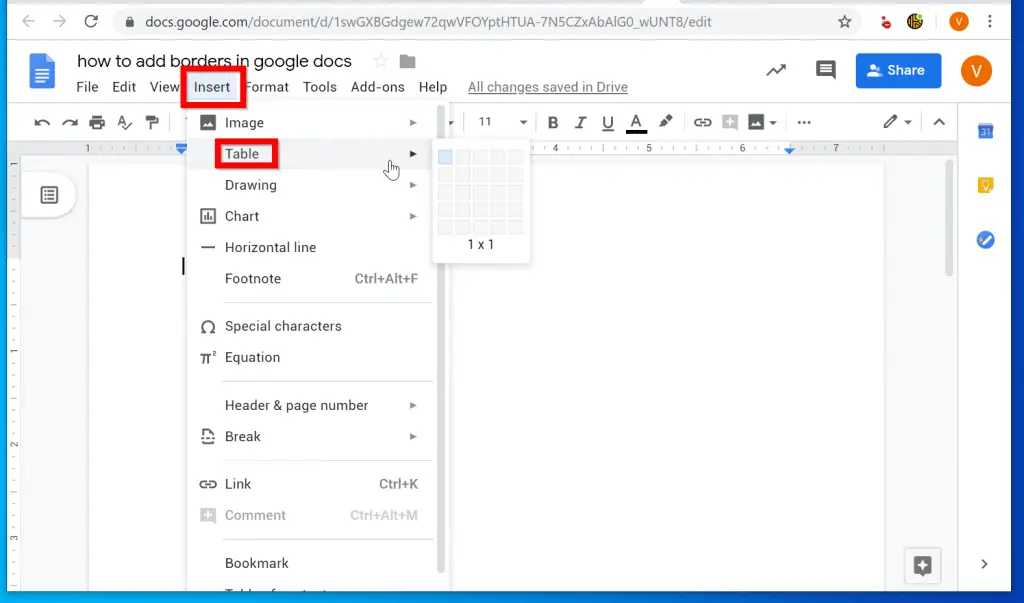 How To Add Border In Google Docs Using The Table Option