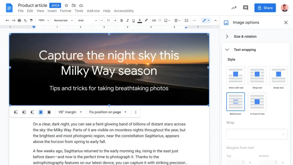 how to move images in google docs