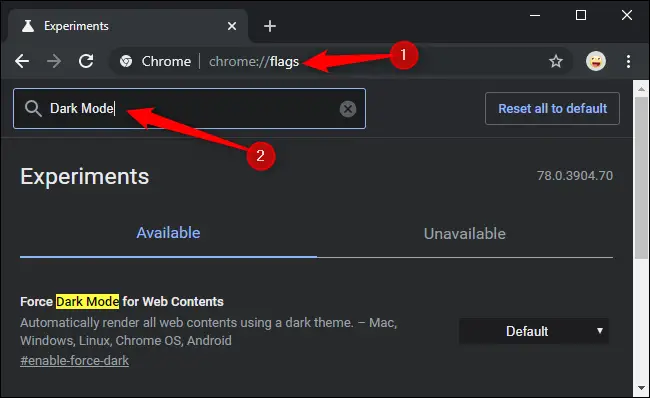 Google Chrome Flags - Dark Mode Flag