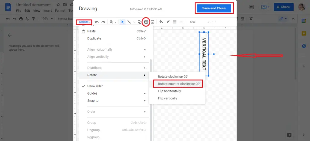 rotate text in drawing canvass in Google Docs