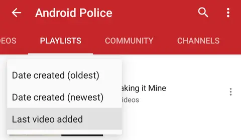 reverse youtube playlist on android