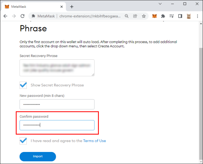 How to change a MetaMask password on a PC