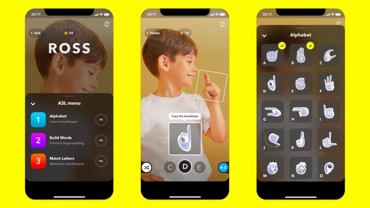Snapchat ASL Alphabet Fingerspelling Lens 