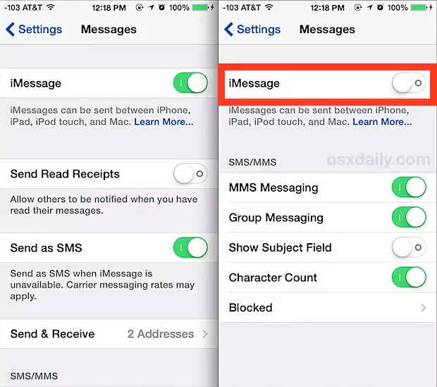 Switch On And Off Your iMessage