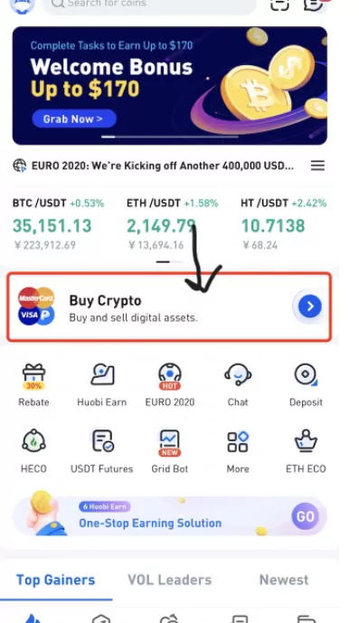 How to sell crypto on Huobi App: Login