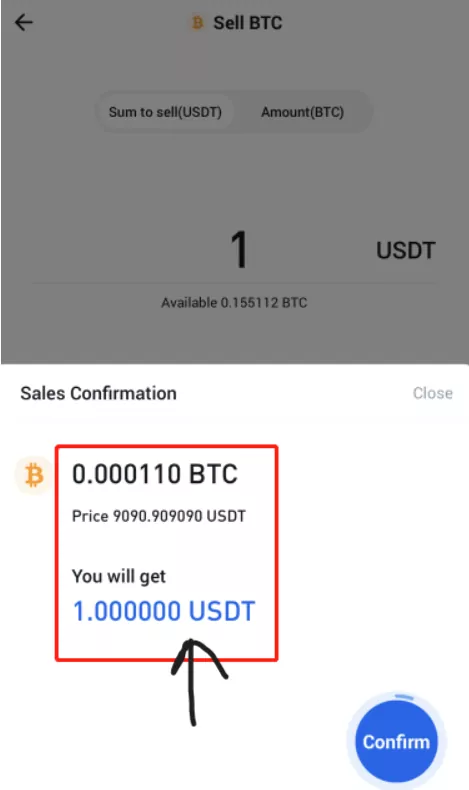 How to sell crypto on Huobi Lite: Confirm