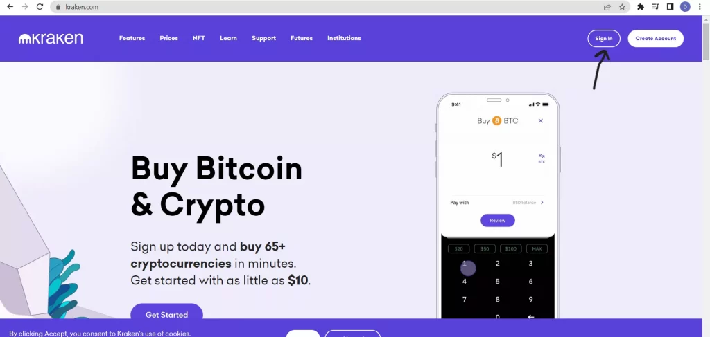 How to sell crypto on Kraken: Sign in