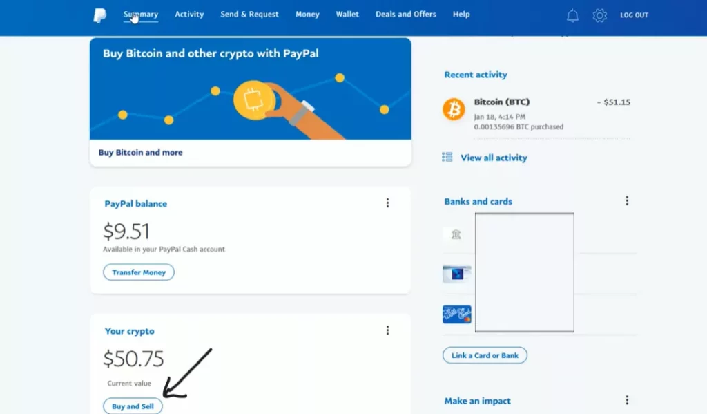 How to sell crypto on PayPal: Buy and sell option