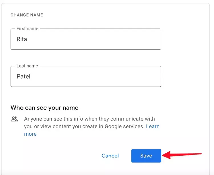 how to change name in Gmail Account on Android