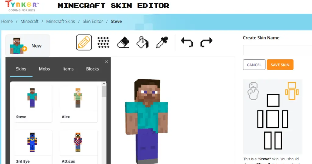 5 Best Minecraft Skin Creators _ Tynker’s Minecraft Skin Editor