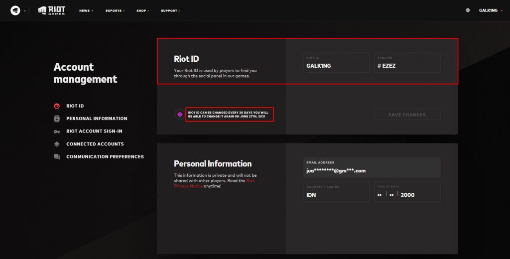 Riot Games Account Settings