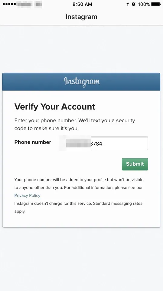 Instagram not sending security code check phone number