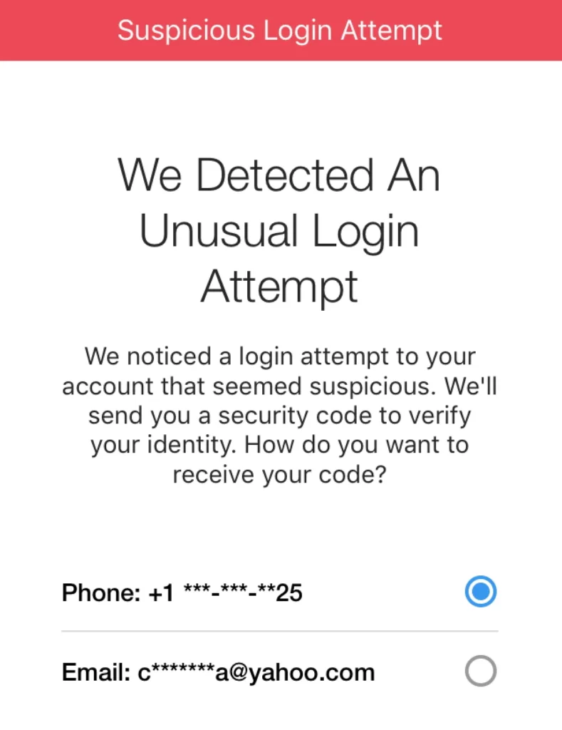 Instagram not sending security code - suspicious login