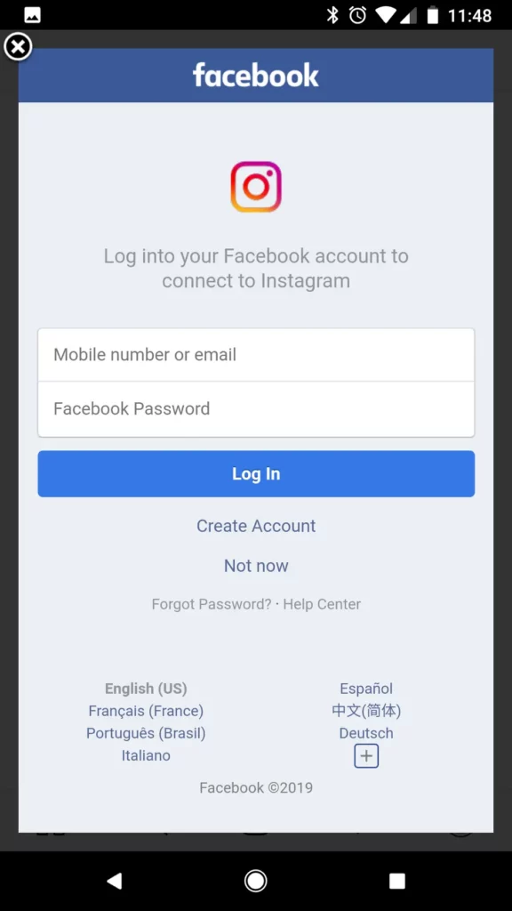 Instagram not sending security code - Facebook login