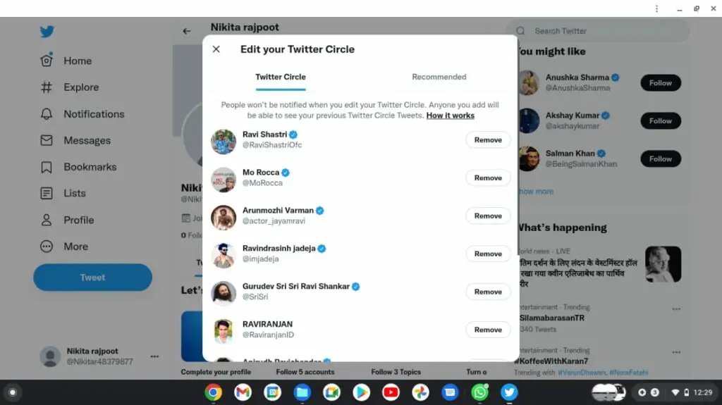 You will find the list of the members of your Twitter Circle on the Edit page, in order to remove any user from the Circle, click on the Remove button on the right side of the screen.