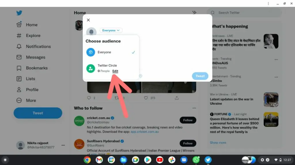 After that you will enter into the Choose Audience menu, click on the Edit button from there on the right side of the Twitter Circle option. 