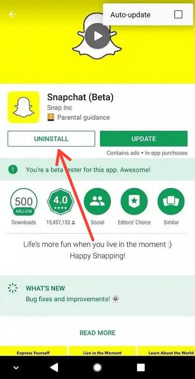 Open the Snapchat application from the resulting page and uninstall it from the Uninstall button.