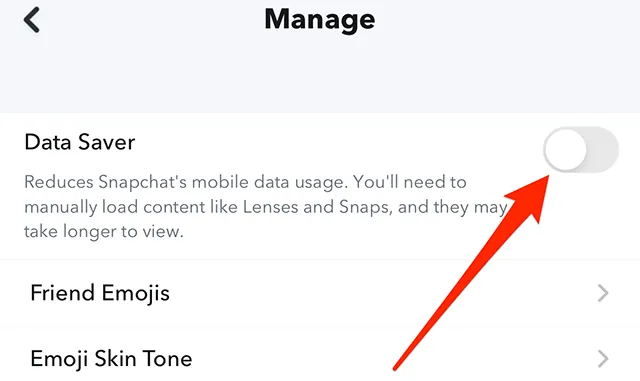 How To Fix Tap To Load Problem In Snapchat - Disabling data saver option