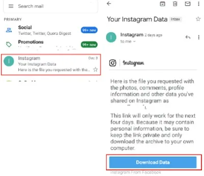 recover instagram deleted messages - Download data