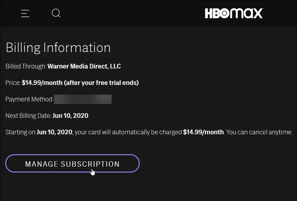 How To Cancel HBO Max On Roku - manage subscription
