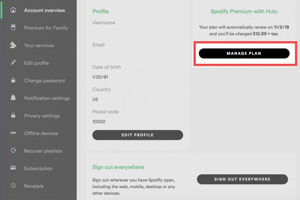 How To Login To Hulu With Spotify - manage plan