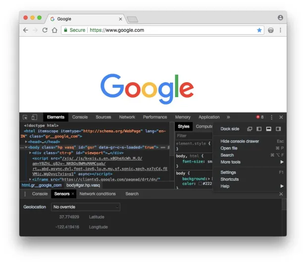 Use Google Chrome Console