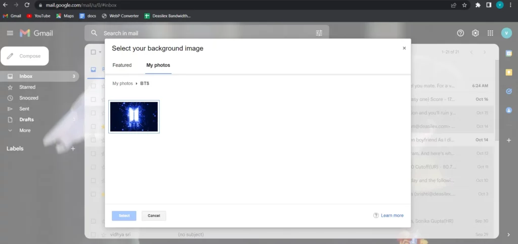 How To Use Your Own Photo As Gmail Background - upload