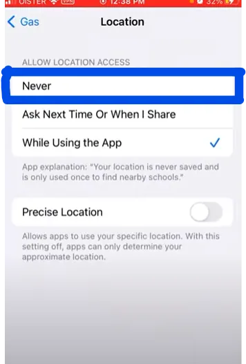 How To Disable Location In Gas App - never