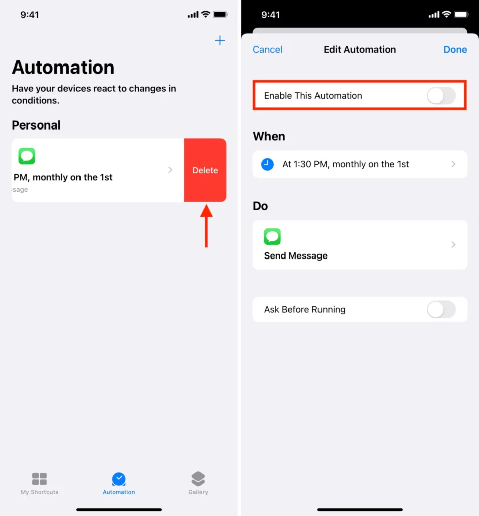 How To Schedule Text Message On iPhone - delete automation