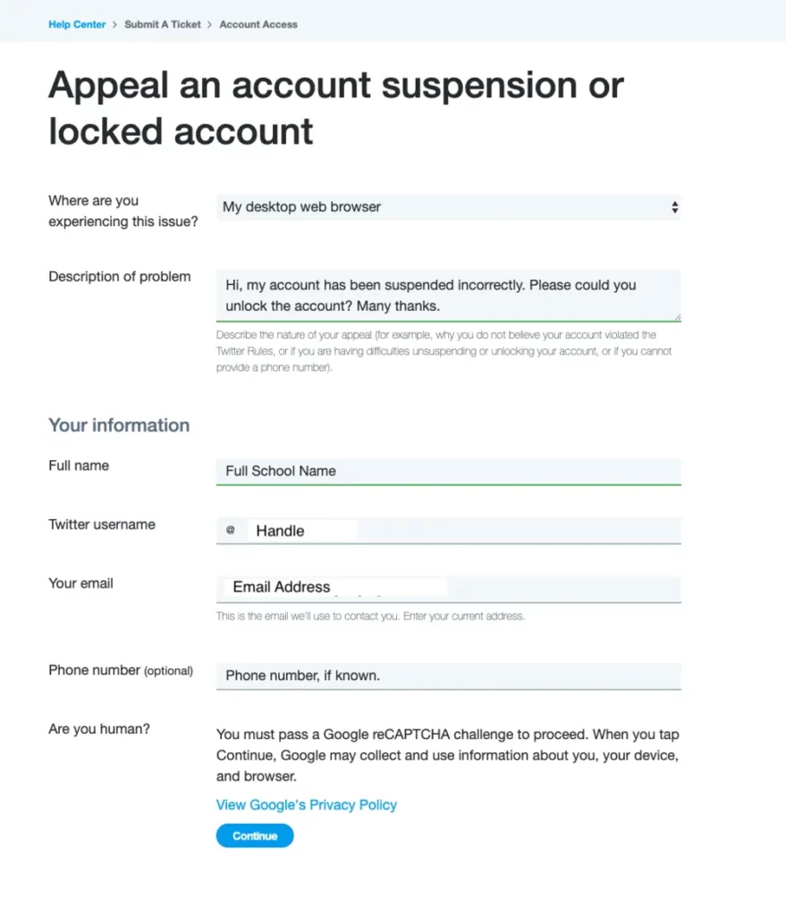 How To Recover Suspended Twitter Account - filing an appeal