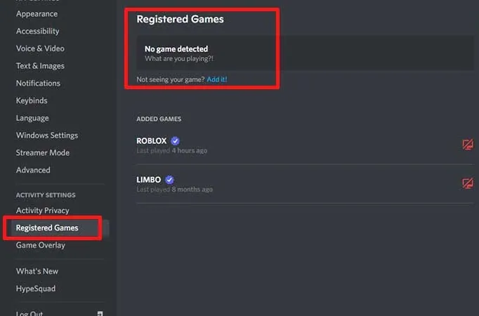 How To Fix Discord Activities Not Showing - Registered games