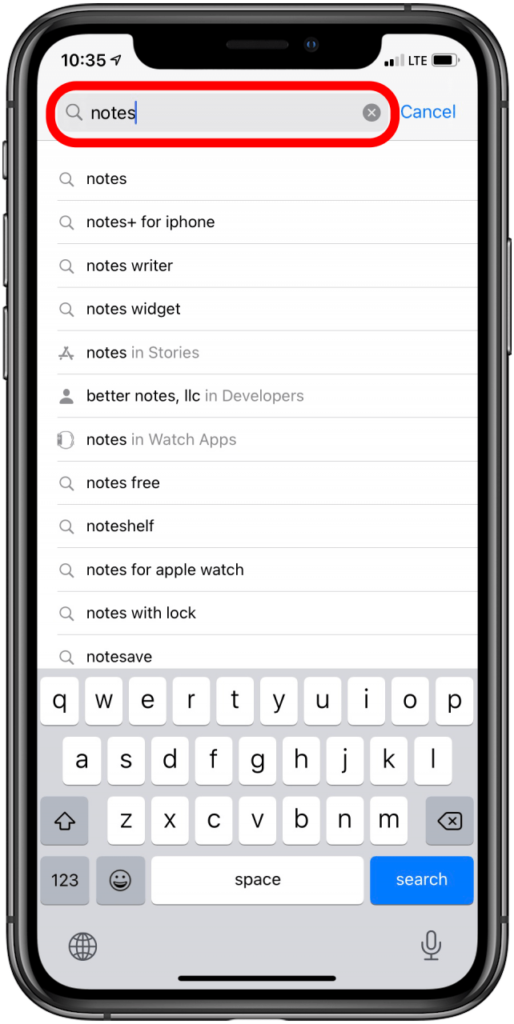 Notes app disappeared from iPhone - search