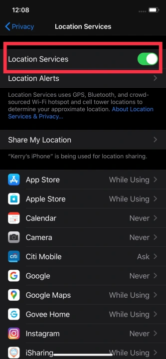 How To Disable Location In Gas App - Off