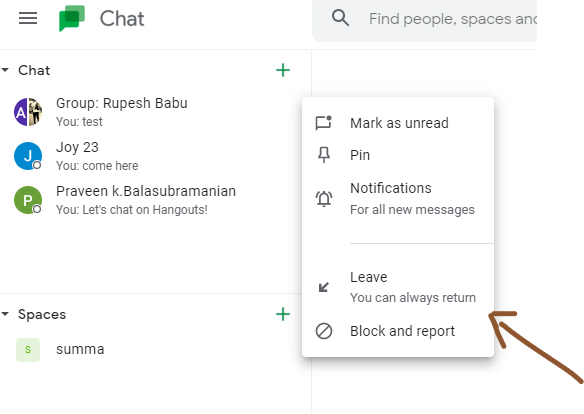How To Delete Google Chat - leave group conversation
