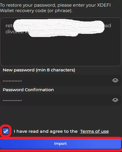 How To Change Or Reset XDEFI Wallet Password - recovery phrase