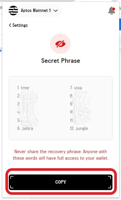 How To Find Secret Recovery Phrase And Private Key In Martian Aptos Wallet