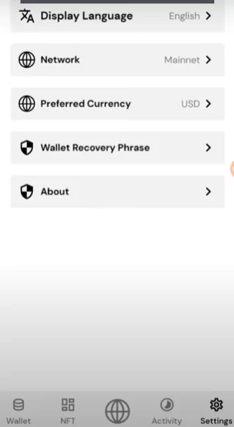 How To Find Secret Recovery Phrase And Private Key In Fletch Wallet - settings fletch wallet