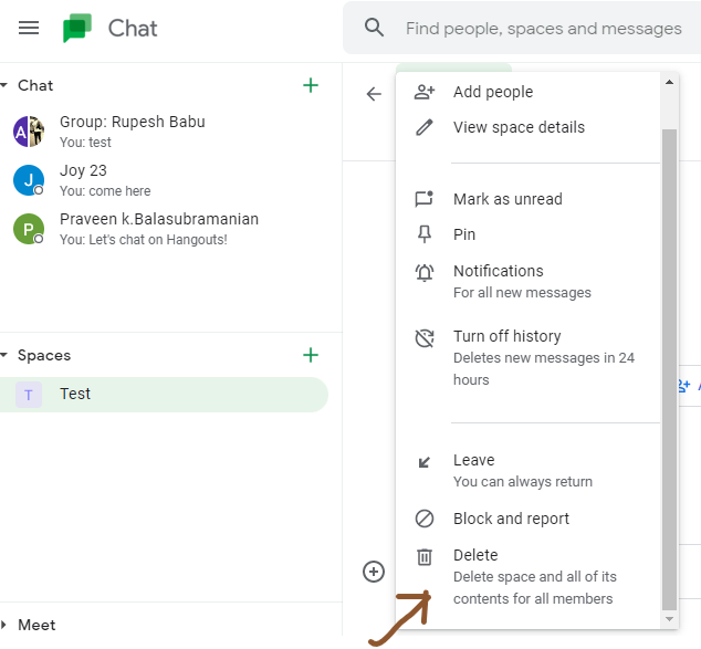 How To Delete Google Chat - delete space