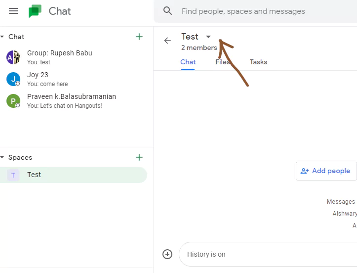 How To Delete Google Chat - click dropdown
