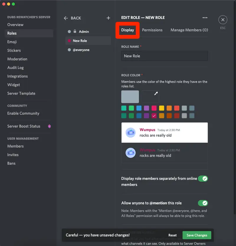 How To Create Server Roles On Discord - display