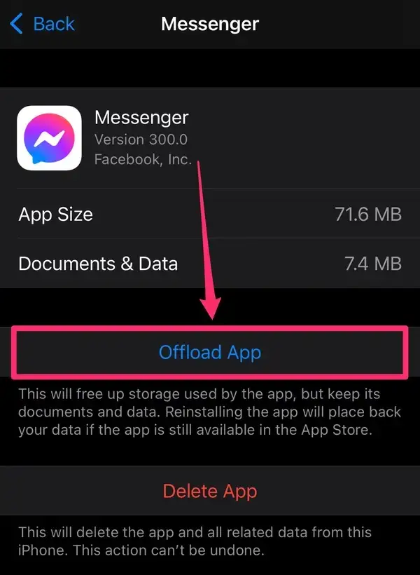 Fix Facebook Messenger Not Showing Messages - offload app