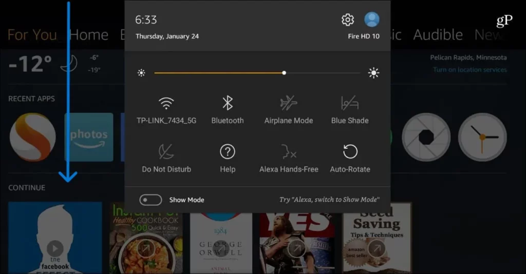 How To Fix Airpods Not Connecting With Kindle Fire?- swipe down
