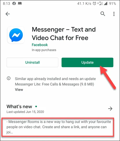 Fix Facebook Messenger Not Showing Messages - update