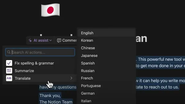 How To Use Notion AI - language