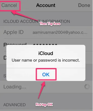 How To Remove iCloud Account Without Password - user name incorrect