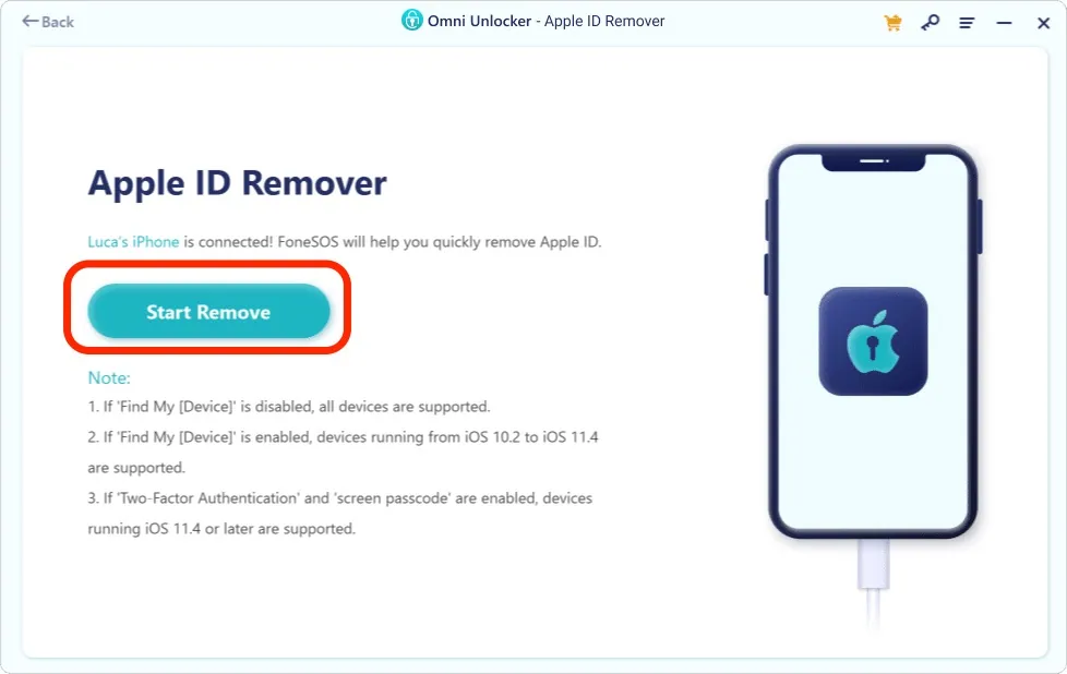 How To Remove iCloud Account Without Password - start remove