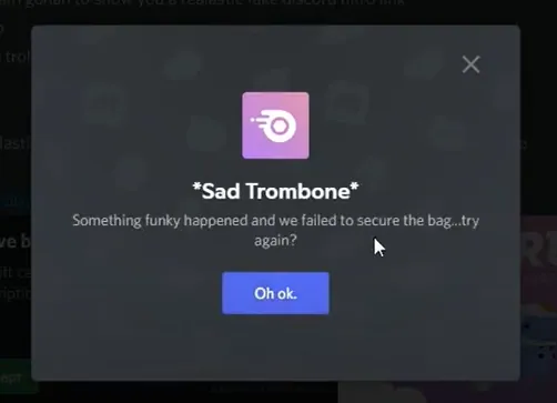 How To Get Fake Discord Nitro Gift Link -error message